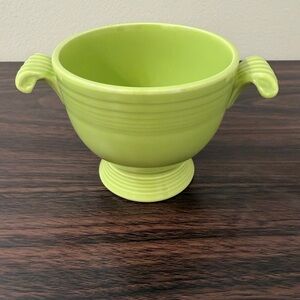 Vintage Fiesta Chartreuse Pedestal Compote Bowl w/ Handles HLC USA